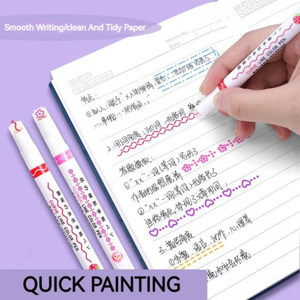 Flower Line Shape Highlighter Pens 6PCS - Kawaii Curve Liner Markers