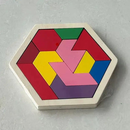 Wooden Geometric Shape Puzzle - Educational Brain Teaser Toy