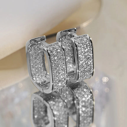Korean Fashion CZ Hoop Earrings - Paved Cubic Zirconia Earrings for Women (Silver/Gold)
