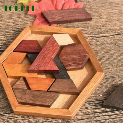 Wooden Geometric Shape Puzzle - Educational Brain Teaser Toy