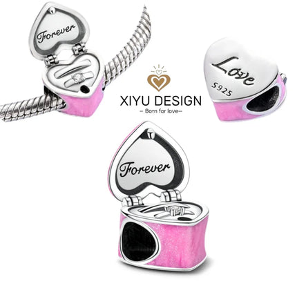 925 Sterling Silver Love Heart Ring Box Charm - Valentine's Day Bead for DIY Jewelry