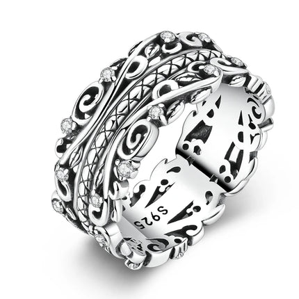 925 Silver Interwoven Line Ring - Zircon Geometric Winding Engagement Ring
