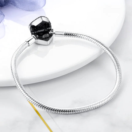 S925 Silver Plated Heart Love Zircon Bracelet - DIY Charm Bead for Women