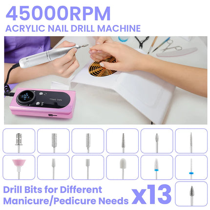 45000RPM Nail Drill Machine Rechargeable and Portable