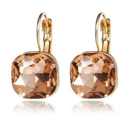 Gold Square Crystal Stud Earrings - Austrian Rhinestone Earrings for Women