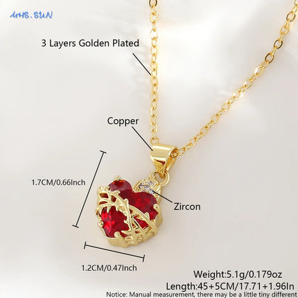 Sacred Red Heart Cross Necklace - Gold Plated Cubic Zircon Pendant