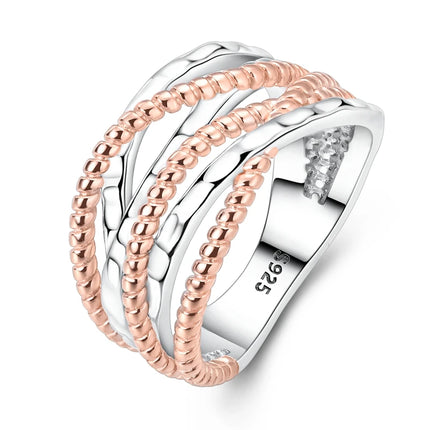 925 Silver Interwoven Line Ring - Zircon Geometric Winding Engagement Ring