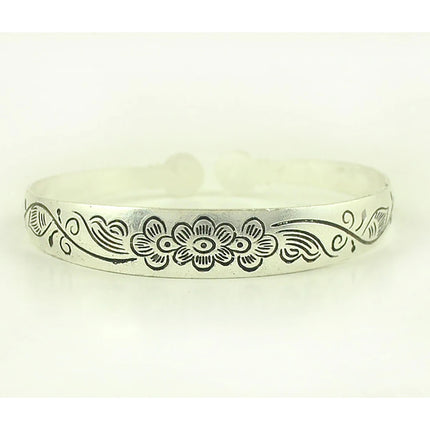 Retro Tibetan Silver Cuff Bracelets - Metal Carved Fish Elephant Flower Bangles