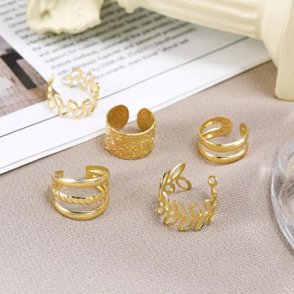 Retro Leaf Geometric Ear Cuff Set - Non-Piercing Ear Bone Clip 5pcs Boho Jewelry