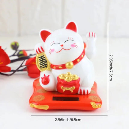 Solar Powered Lucky Cat - Waving Beckoning Cat Ornament