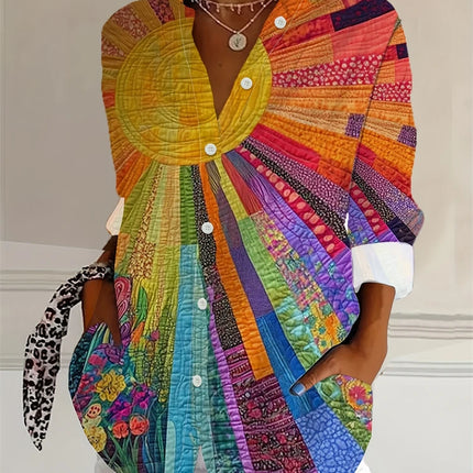 Striped Button-Down Shirt - Long Sleeve Casual Blouse