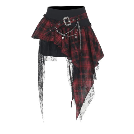 Plaid Patchwork Mini Skirt - Ruffle Hem Streetwear