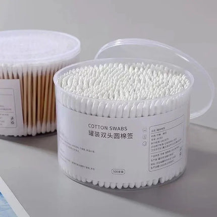 500-pc Disposable Cotton Swab Box With Double End Round Head For Makeup And Makeup Removal, Multi-purpose