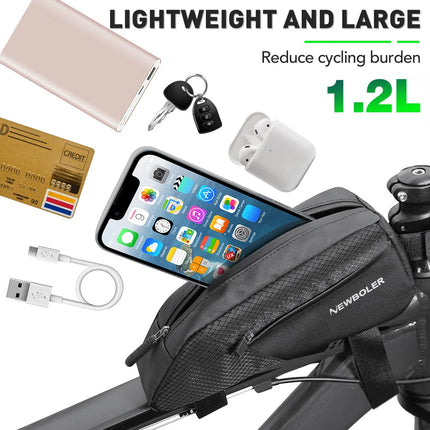 NEWBOLER 1.2L Bike Frame Bag - Portable Front Tube Cycling Bag for MTB & Road Bikes