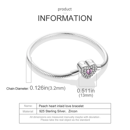 S925 Silver Plated Heart Love Zircon Bracelet - DIY Charm Bead for Women