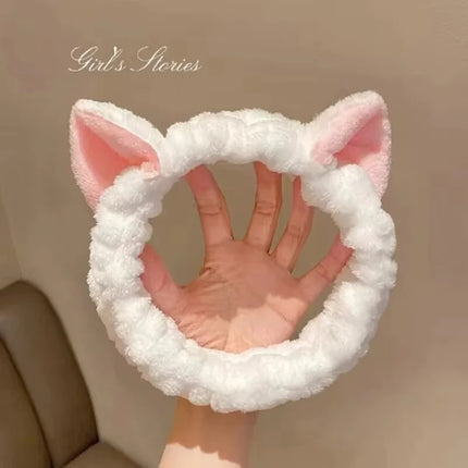 Fashionable Accessory For Women Cute Coral Fleece Cat Ear Headband - Soft & Comfortable, Perfect For Face Washing & Makeup
