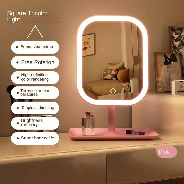 Unique Designer Vanity Mirror Three ColorsLEDLight Makeup Mirror Touch Control Desktop Mirror Bedroom Dressing Mirror