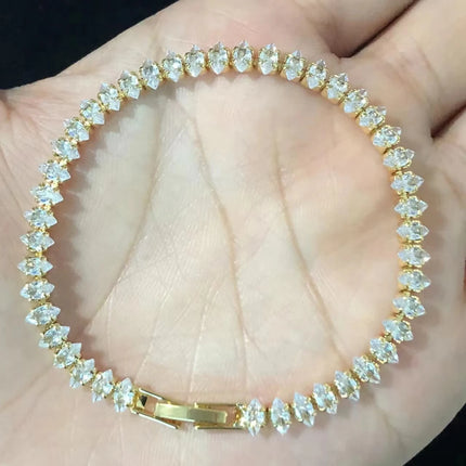 Luxury Roman Crystal Geometric Chain Bracelets for Women Trendy Goth Full Rhinestone Marquise Charm Tennis Bracelet Wed Jewelry
