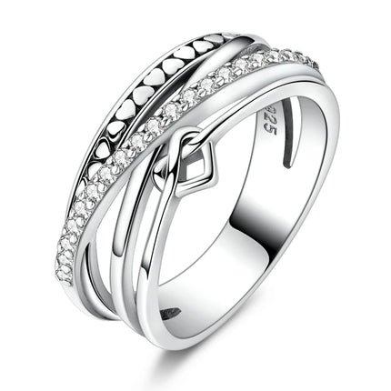 925 Silver Interwoven Line Ring - Zircon Geometric Winding Engagement Ring