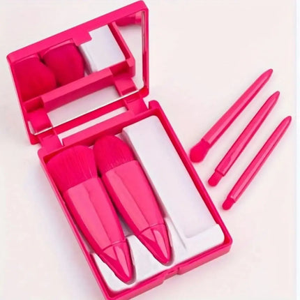 5 PCs Cosmetic Brush Portable Makeup Brush Travel With Mirror Box Makeup Set Brush Loose Brush Blush Brush Eyeshadow Brush