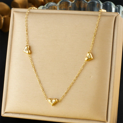 316L Stainless Steel Sun & Heart Zircon Necklace - Classic Chain for Women