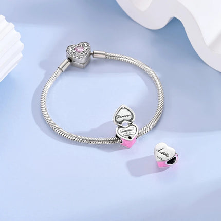 925 Sterling Silver Love Heart Ring Box Charm - Valentine's Day Bead for DIY Jewelry
