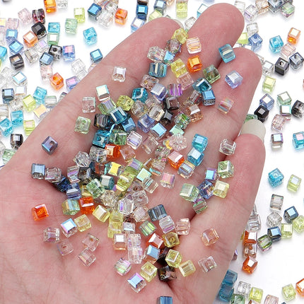 Faceted Glass Crystal Beads - Colorful Cube Spacer Beads for DIY Jewelry (50pcs, 4/6/8mm)