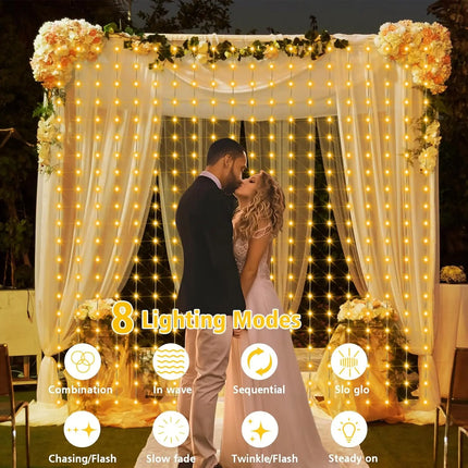 Solar Curtain String Lights - 300 LED Waterproof Outdoor Lights