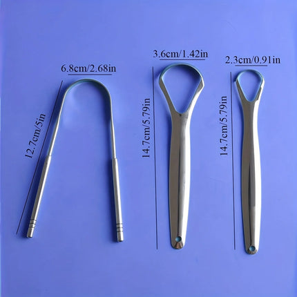 3pcs Stainless Steel Tongue Scraper U-shaped Metal Fresh Breath Cleaning Coated Tongue Toothbrush Oral Hygiene Care Tools