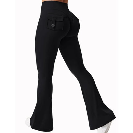 Wide Leg Yoga Pants - High Stretch Compression Leggings with Pockets for Fitness