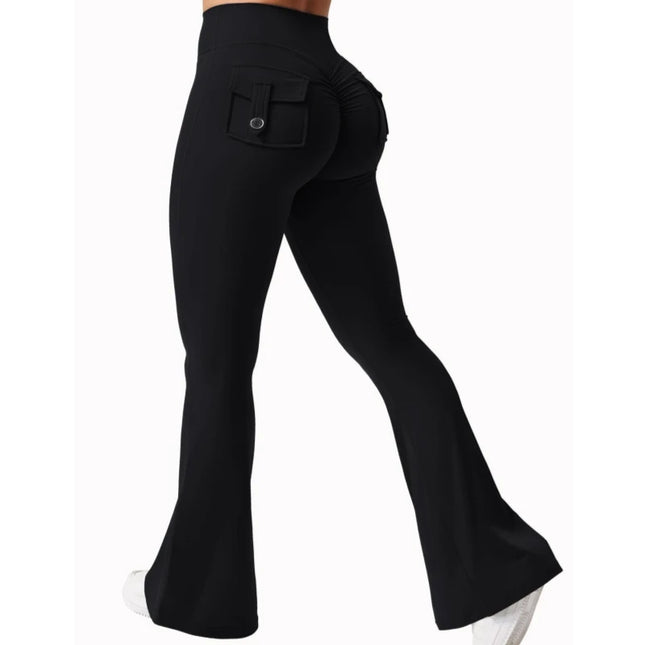 Wide Leg Yoga Pants - High Stretch Compression Leggings with Pockets for Fitness