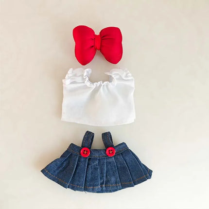 Labubu Doll Jean Dress Set - 15-17cm Bowknot Outfit