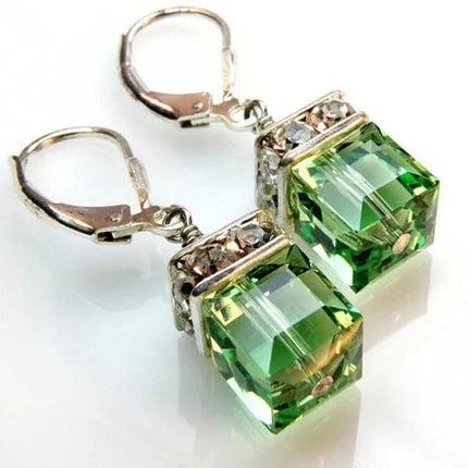 Peridot Green Crystal Drop Earrings - Elegant Dangle Earrings
