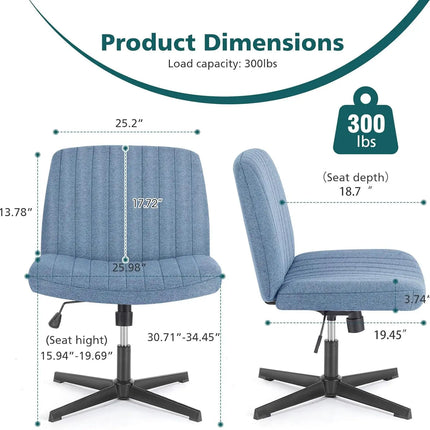 Criss Cross Office Chair - Armless Wide Seat Adjustable