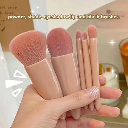 5 PCs Cosmetic Brush Portable Makeup Brush Travel With Mirror Box Makeup Set Brush Loose Brush Blush Brush Eyeshadow Brush