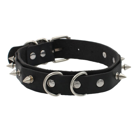 Black Punk Choker Necklace - PU Leather Heart Lock Key Spike Gothic Collar