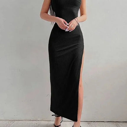 Black Halter Bodycon Dress - Backless Maxi Dress