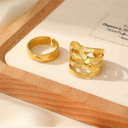 316L Stainless Steel Cross & Bowknot Ring Set - Adjustable 2-Piece Set for Women