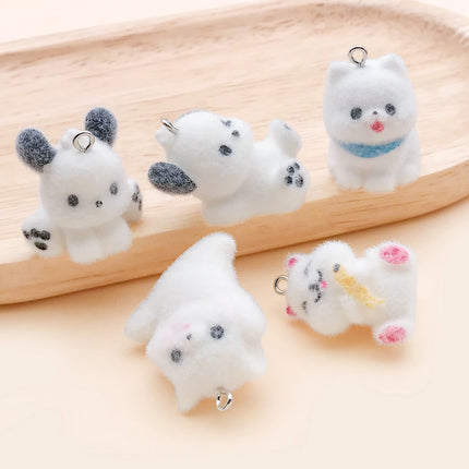 Resin Flocking Animal Puppy Charms - DIY Pendants for Jewelry Making (5/10pcs)