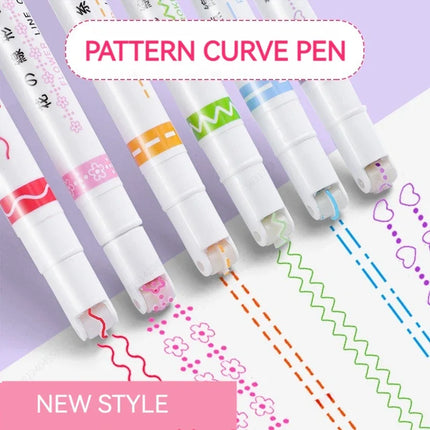 Flower Line Shape Highlighter Pens 6PCS - Kawaii Curve Liner Markers