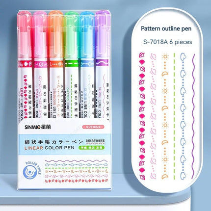 Flower Line Shape Highlighter Pens 6PCS - Kawaii Curve Liner Markers