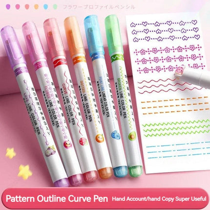 Flower Line Shape Highlighter Pens 6PCS - Kawaii Curve Liner Markers