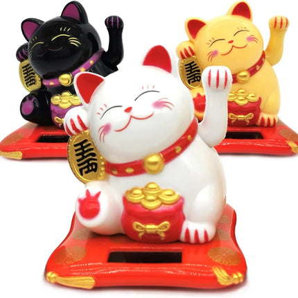 Solar Powered Lucky Cat - Waving Beckoning Cat Ornament