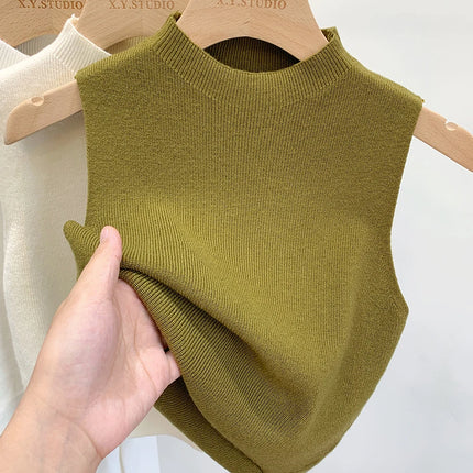 Knitted Tank Top - Sleeveless Slim Fit Sweater