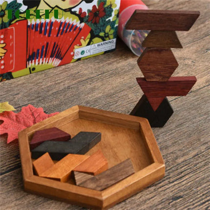 Wooden Geometric Shape Puzzle - Educational Brain Teaser Toy