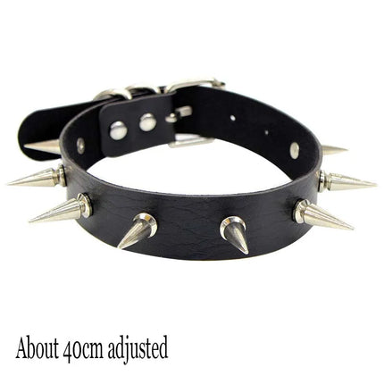 Black Punk Choker Necklace - PU Leather Heart Lock Key Spike Gothic Collar