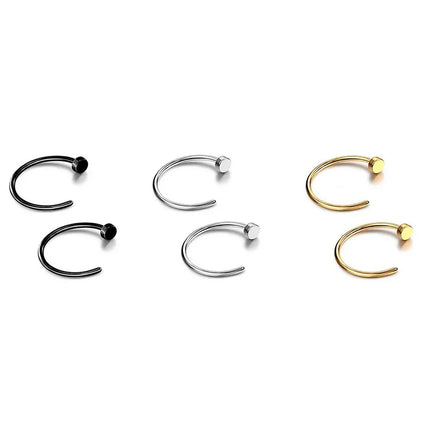 316L Stainless Steel Fake Nose Rings Set - Non-Piercing Hoop Studs for Women & Men (2/6pcs)