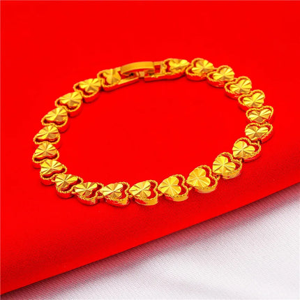 Gold Plated Love Hearts Bracelet - Non-Fading Chain Link for Women & Men