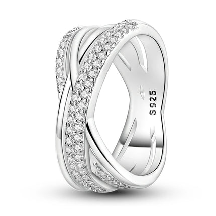 925 Silver Interwoven Line Ring - Zircon Geometric Winding Engagement Ring