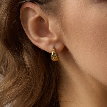 Gold Plated Zirconia Hoop Earrings - Stainless Steel Huggie Hoops for Women